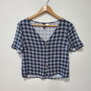 H&M divided checkered grid plaid gingham button down cardigan top size 6 smal…